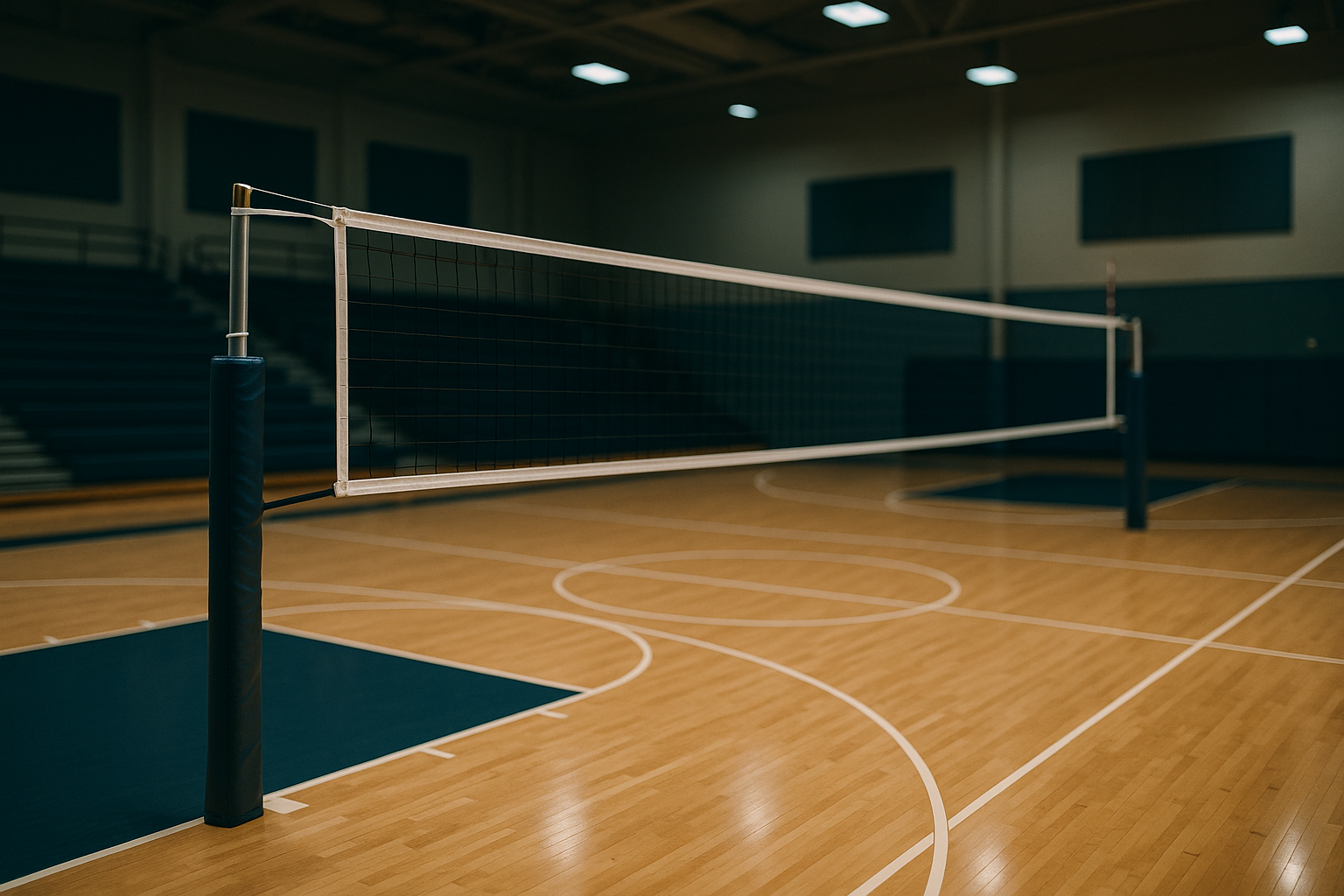 Campo da pallavolo indoor con rete al centro