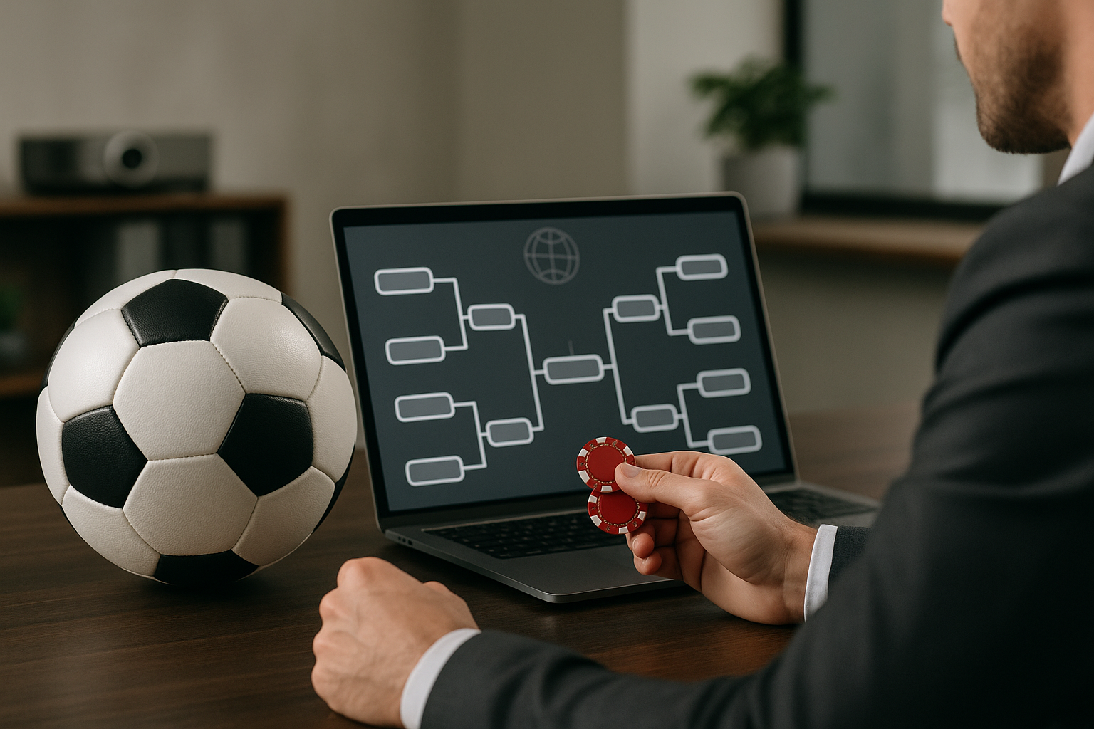 Schema stilizzato di un tabellone di torneo di calcio con pallone