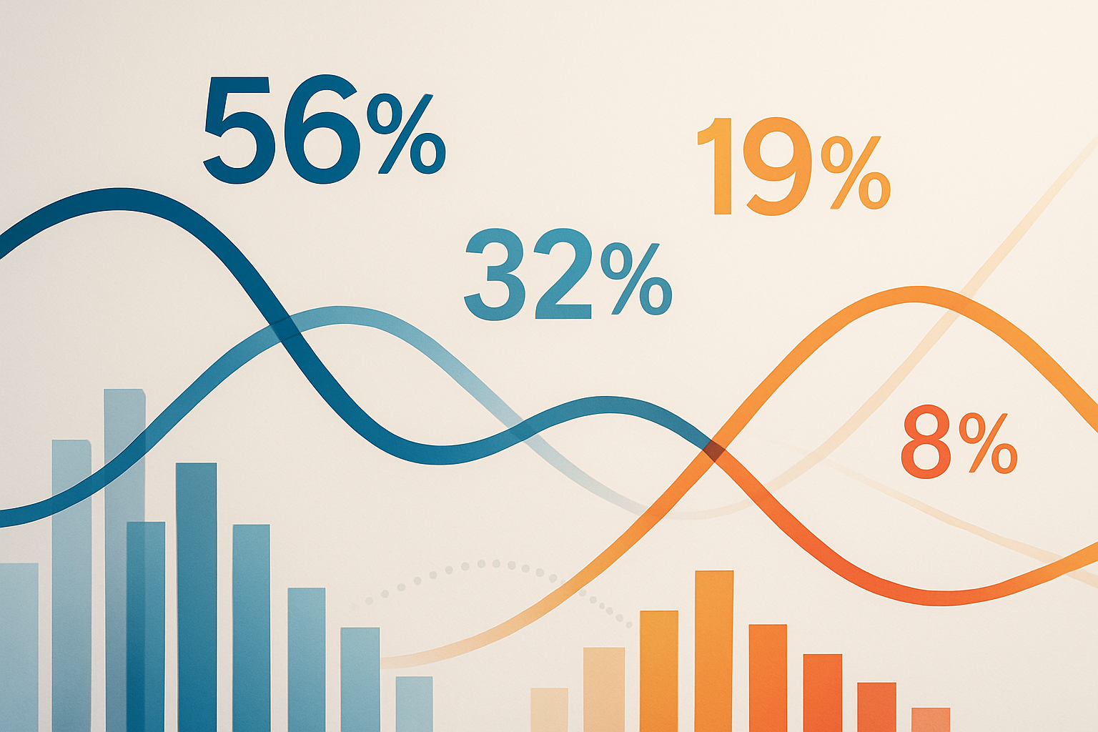 Rappresentazione astratta di quote e probabilità con percentuali e linee di andamento