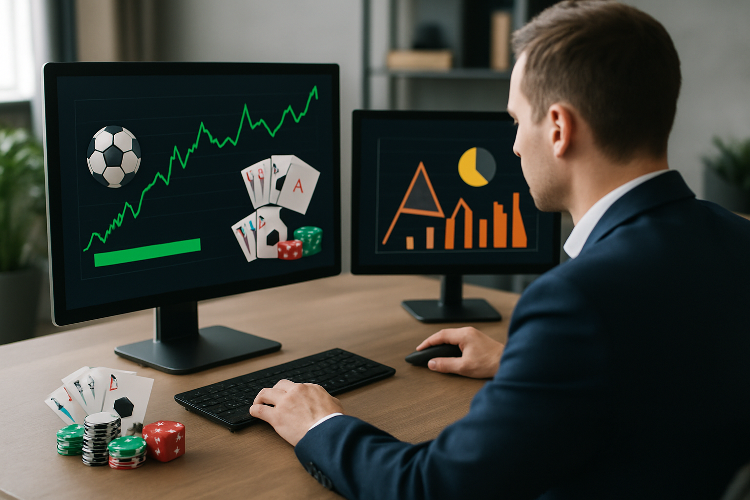 Grafici e simboli di probabilità che rappresentano l’impatto della tecnologia sui mercati del betting
