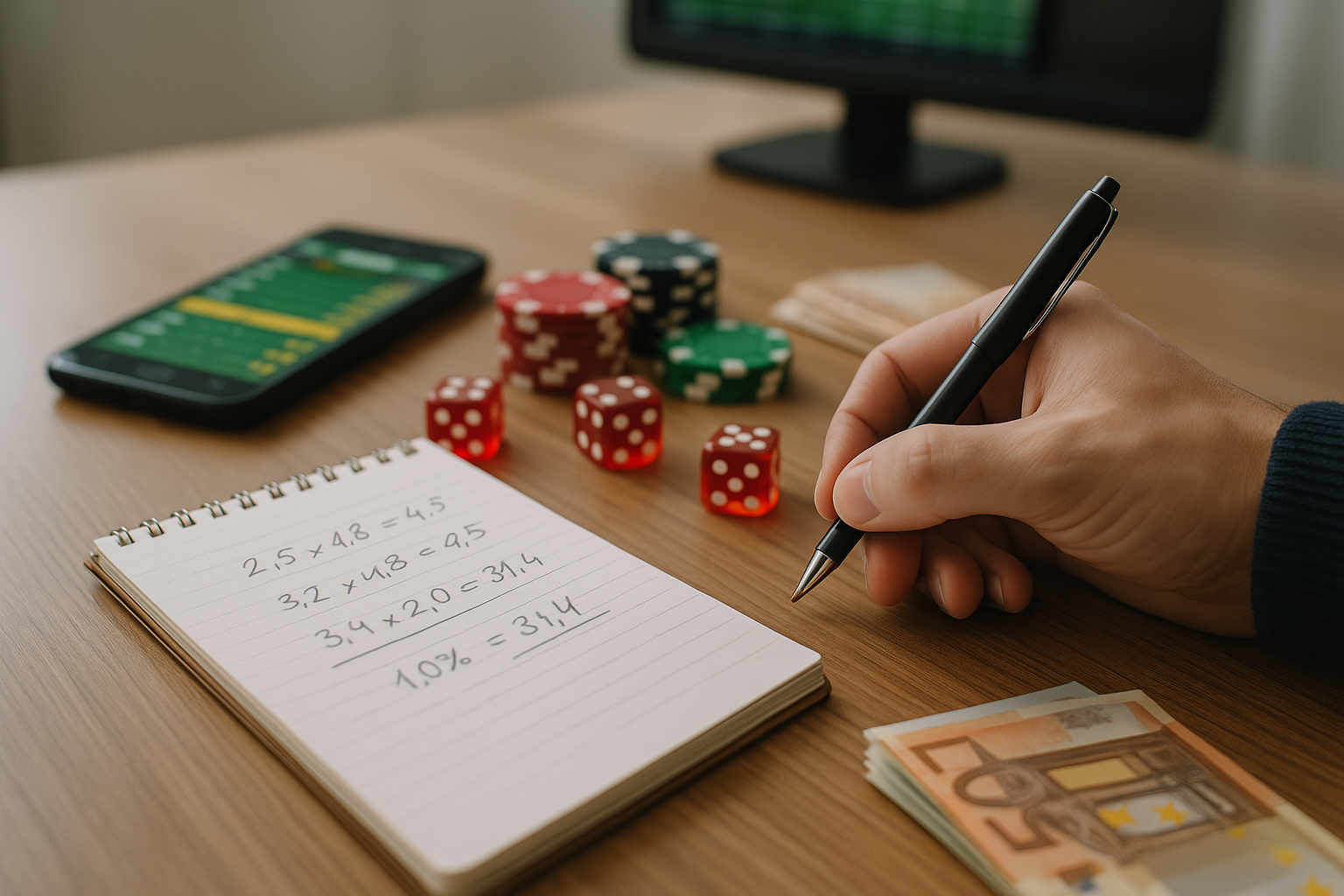 Calcoli di probabilità e quote per una scommessa multipla su un taccuino