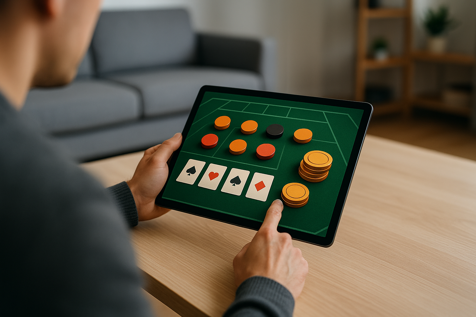 Interfaccia digitale che richiama un gioco da tavolo con pedine e carte stilizzate