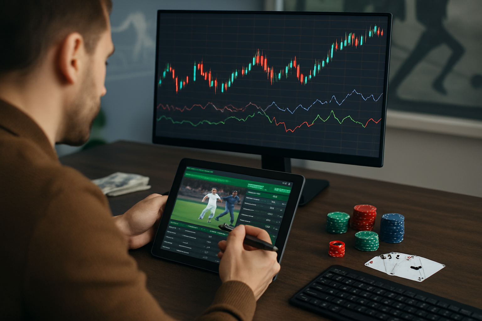 Grafici astratti che rappresentano l’andamento dinamico delle quote nel trading sportivo