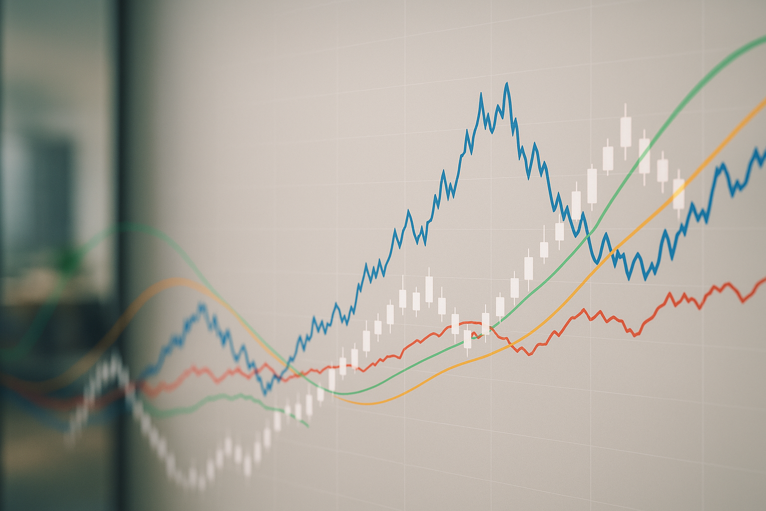 Grafico astratto che rappresenta l’andamento di quote e probabilità in un mercato predittivo