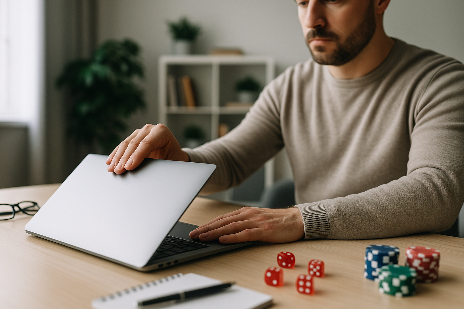 Persona che chiude un laptop per interrompere l’accesso al gioco online