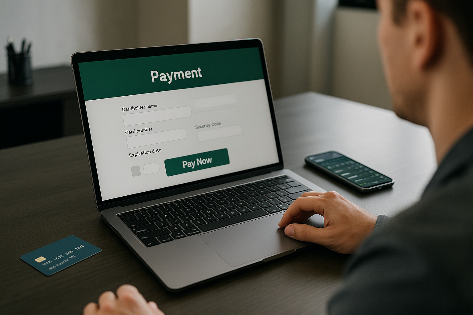 Pagamenti digitali per betting online con laptop e smartphone su scrivania