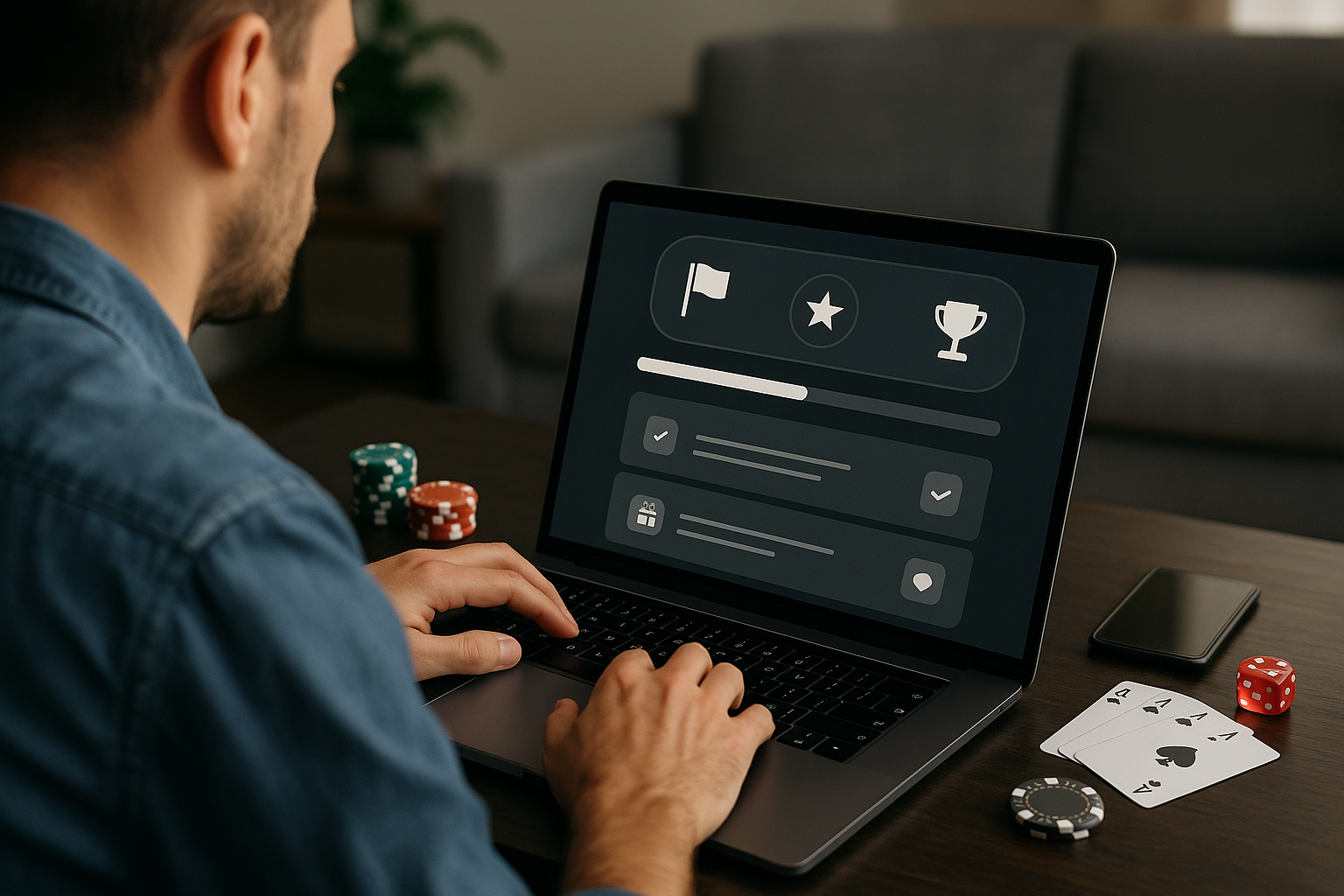 Grafica astratta con barra di progressione e icone di missioni e livelli legate alla gamification nel betting